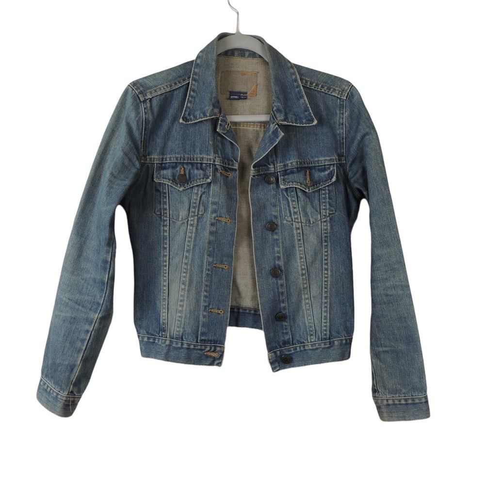 Zara Trafaluc Women’s Denim Cropped Pockets Stretch light jean jacket Shirt Sz S